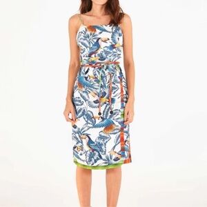 FARM Rio Flying Toucans Open Back Midi Dress Size Small